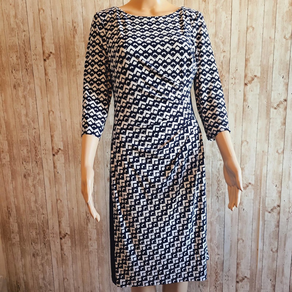 Ralph Lauren Navy and White Geometric Midi Dress